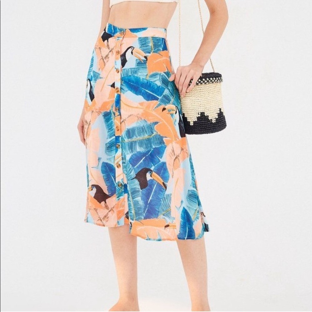 Tropical Print Midi Skirt